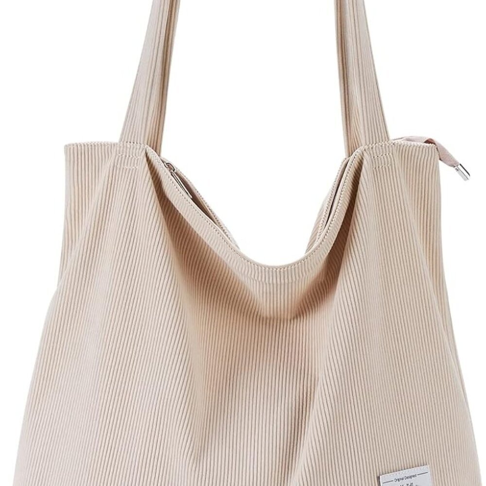 KALIDI Women Corduroy Tote Bag Zipper Casual Tote's Handbag Big Capacity Shoulde